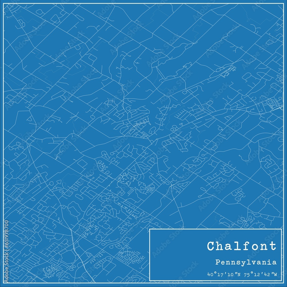 Blueprint US city map of Chalfont, Pennsylvania.