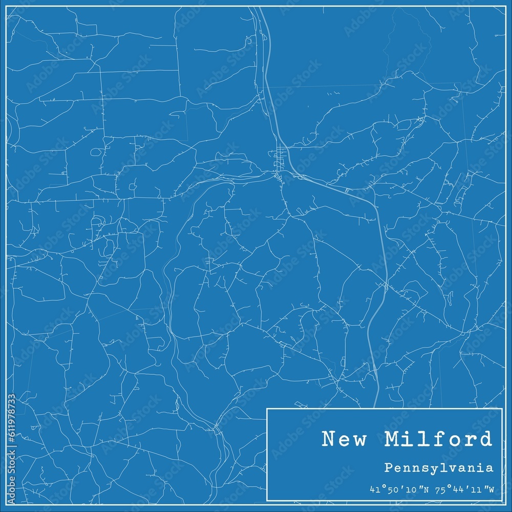Blueprint US city map of New Milford, Pennsylvania.