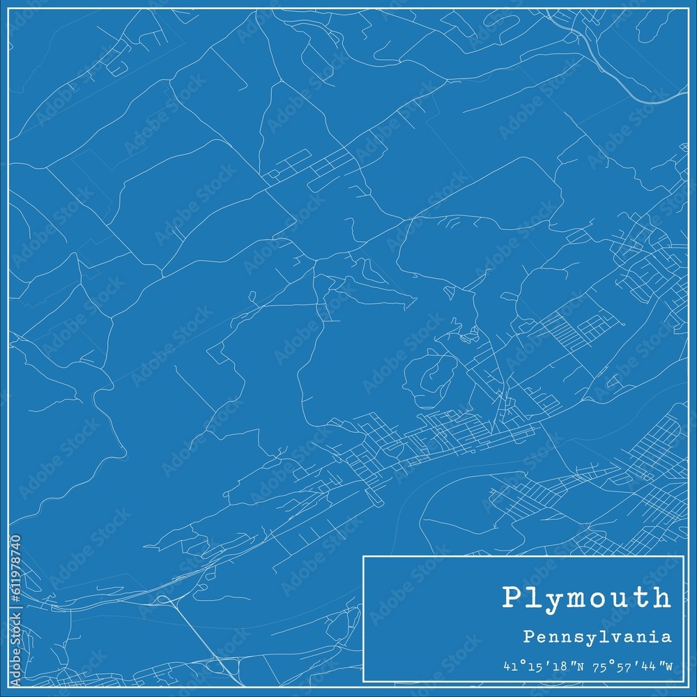 Blueprint US city map of Plymouth, Pennsylvania.