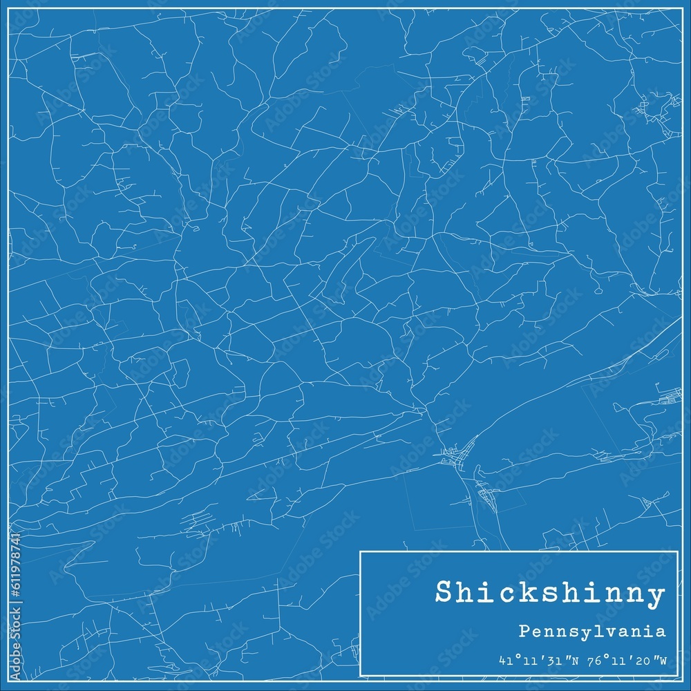 Blueprint US city map of Shickshinny, Pennsylvania.