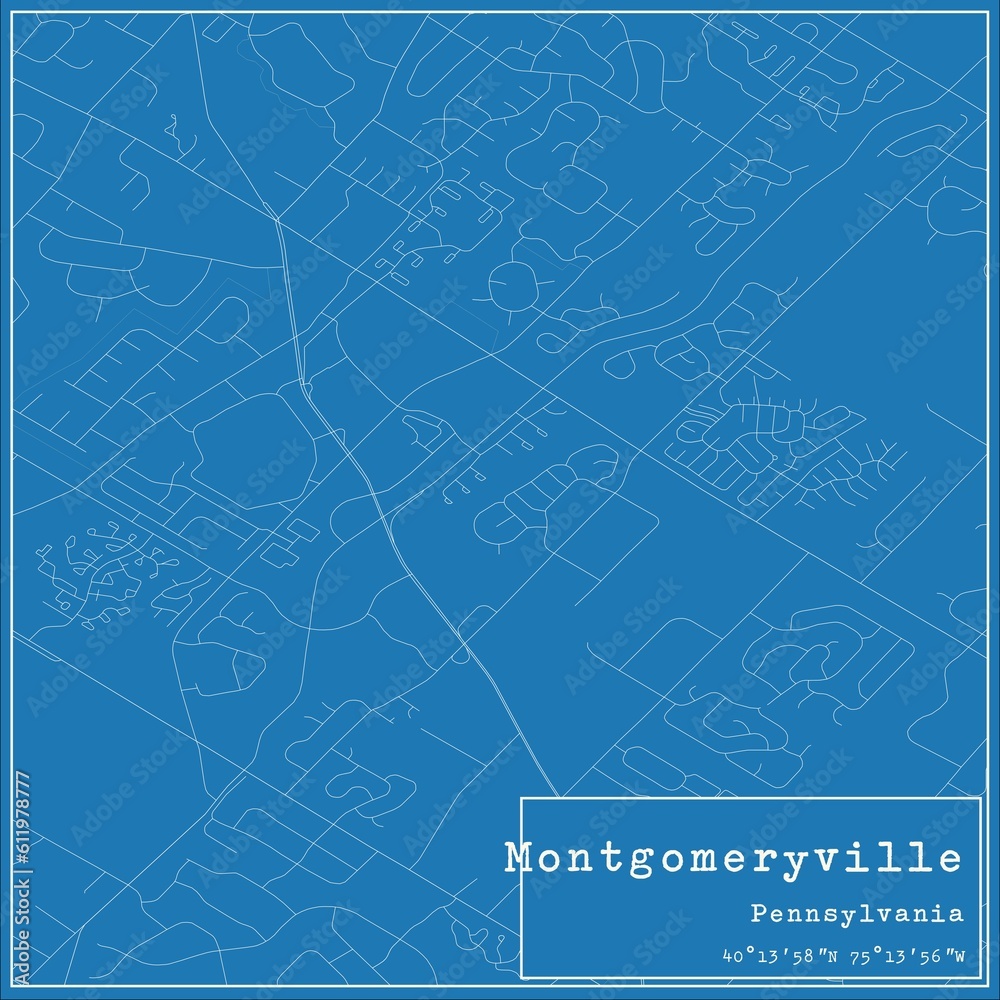 Blueprint US city map of Montgomeryville, Pennsylvania.