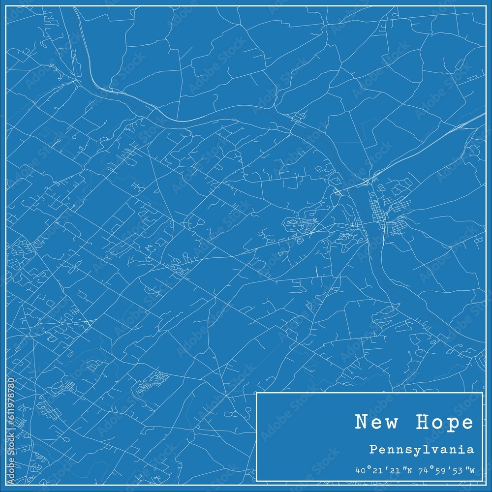 Blueprint US city map of New Hope, Pennsylvania.