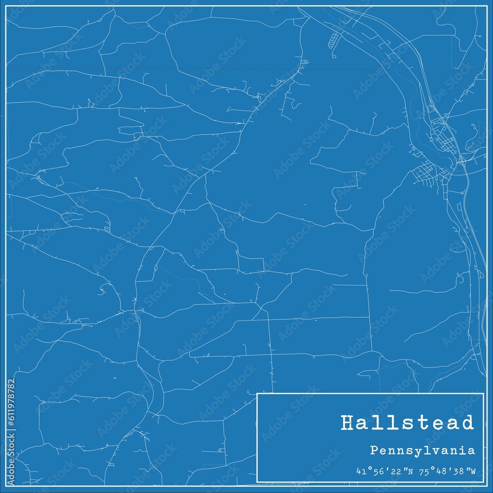Blueprint US city map of Hallstead, Pennsylvania.