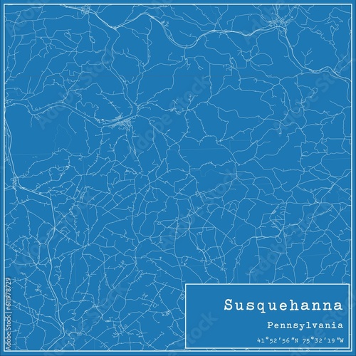 Blueprint US city map of Susquehanna, Pennsylvania.