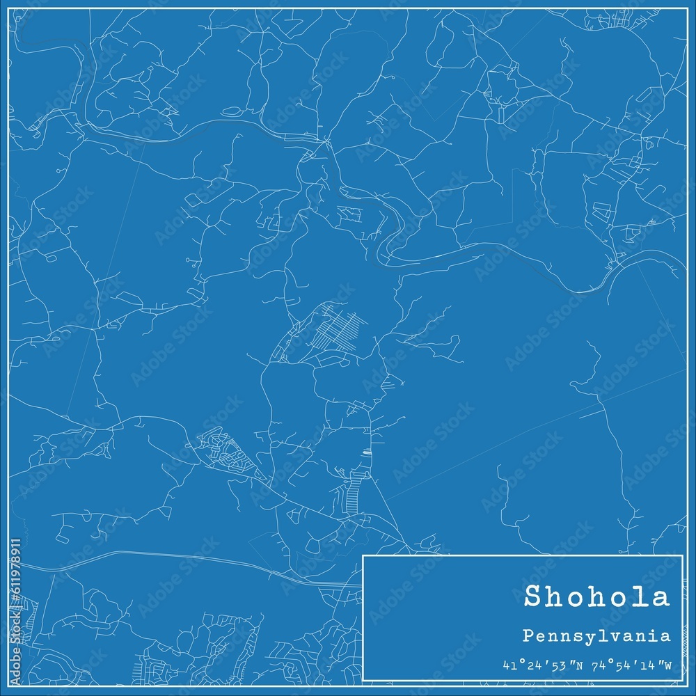 Blueprint US city map of Shohola, Pennsylvania.