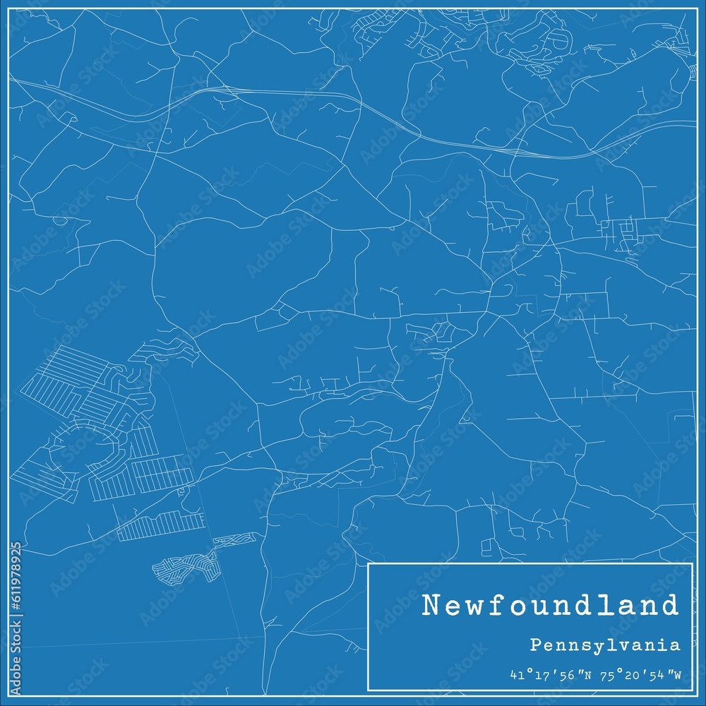 Blueprint US city map of Newfoundland, Pennsylvania.