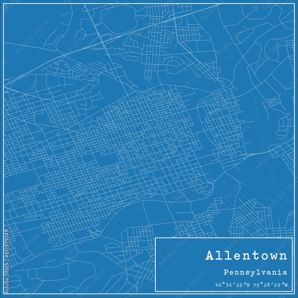 Naklejka premium Blueprint US city map of Allentown, Pennsylvania.