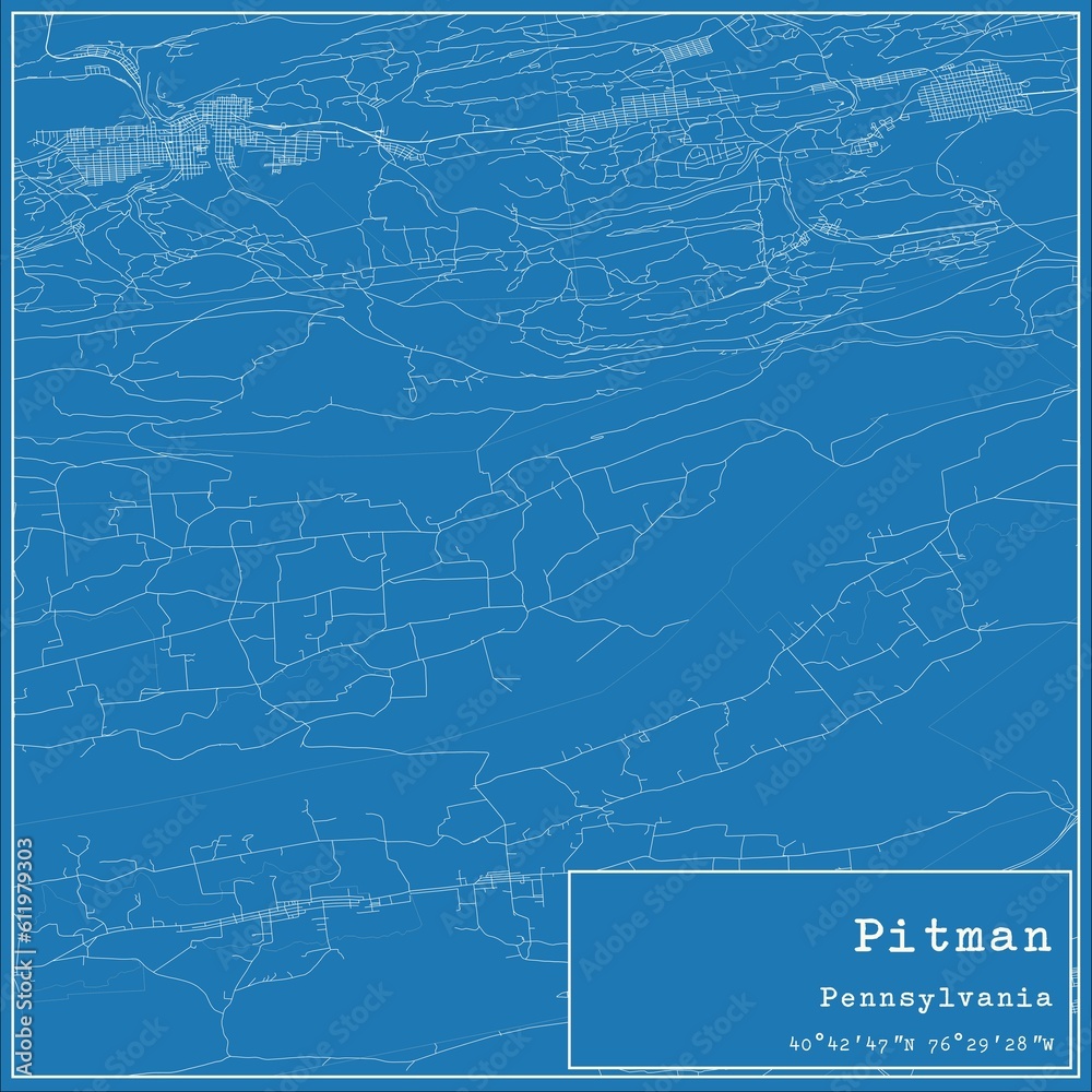 Blueprint US city map of Pitman, Pennsylvania.