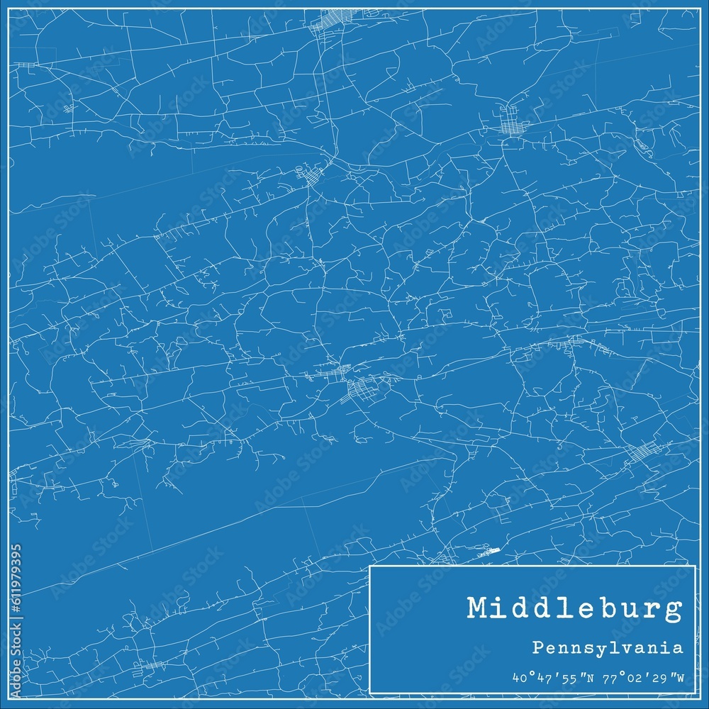 Blueprint US city map of Middleburg, Pennsylvania.