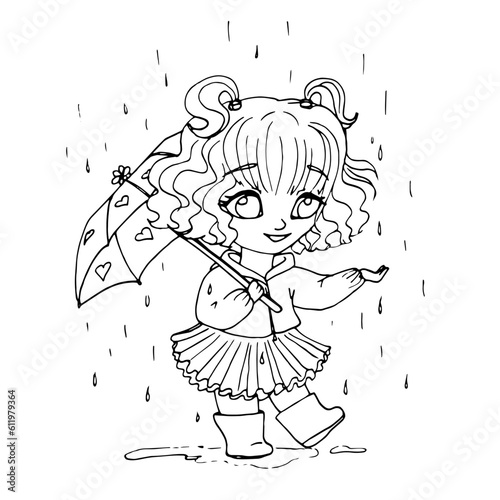 vector coloring page with cute cartoon girl. avatar, line art	