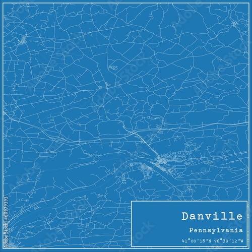 Blueprint US city map of Danville, Pennsylvania. photo