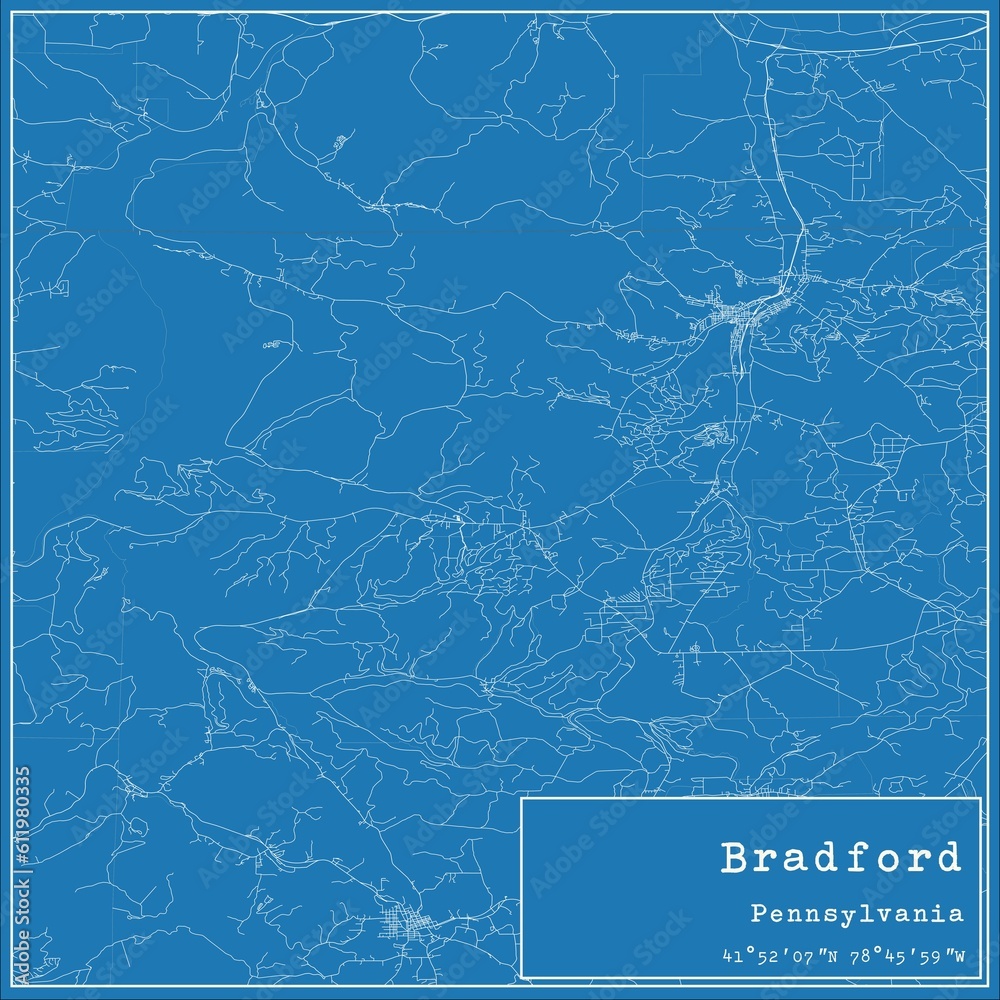 Blueprint US city map of Bradford, Pennsylvania.