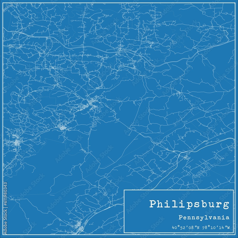 Blueprint US city map of Philipsburg, Pennsylvania.