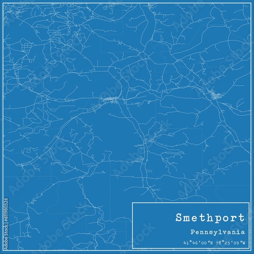 Blueprint US city map of Smethport, Pennsylvania.