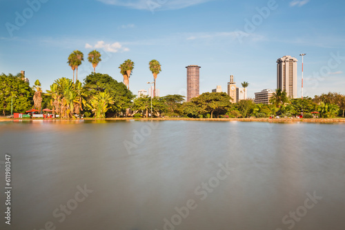 Uhuru Park Lake And Nairobi Skyline, Kenya