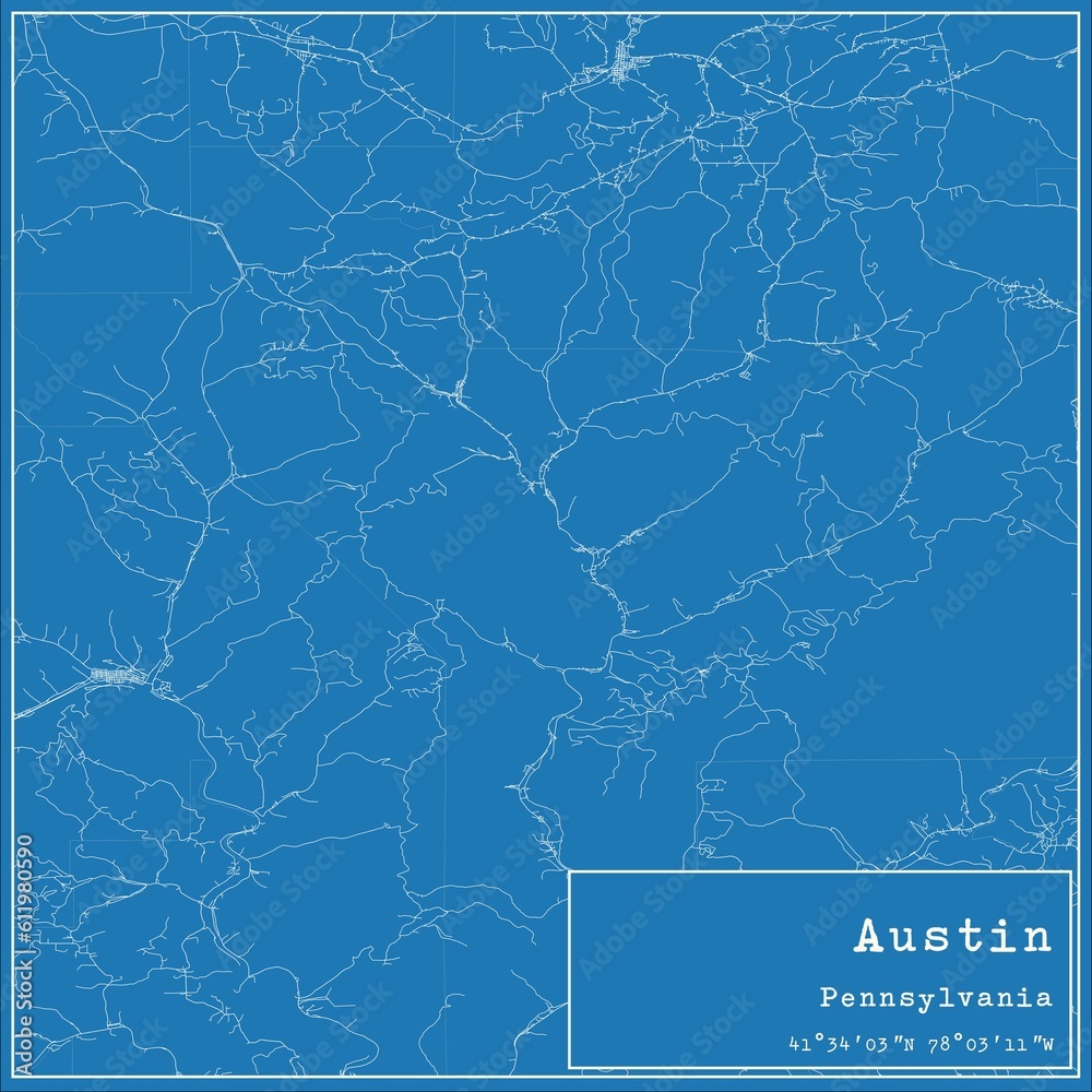 Blueprint US city map of Austin, Pennsylvania.