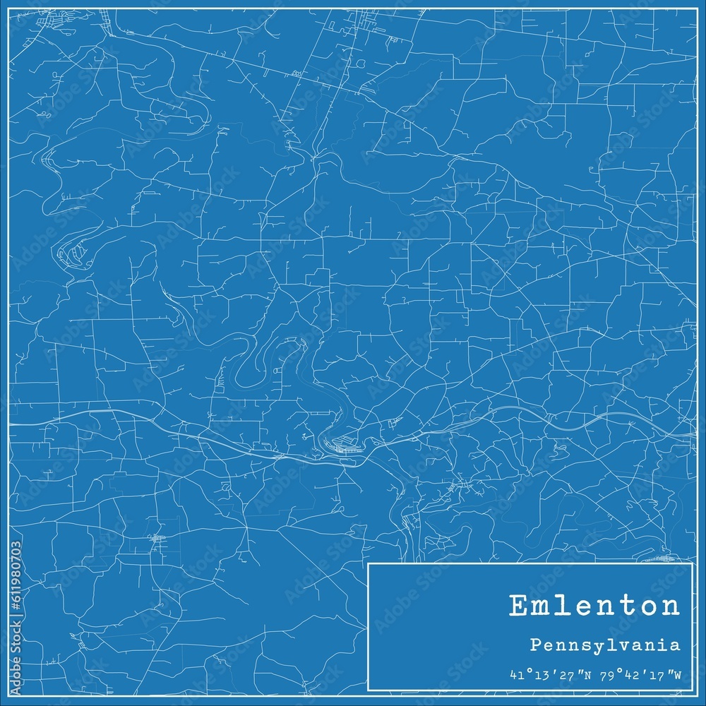 Blueprint US city map of Emlenton, Pennsylvania.