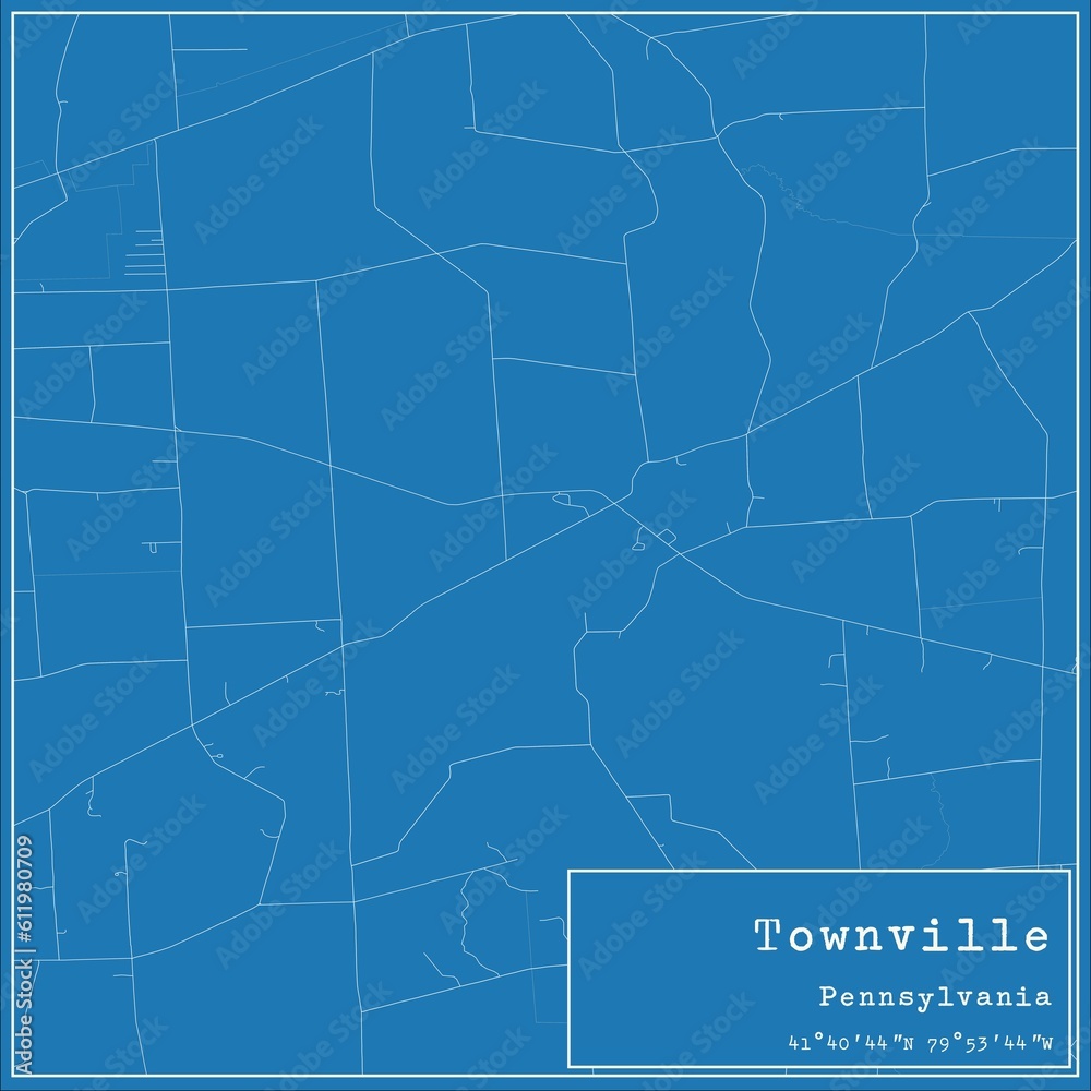 Blueprint US city map of Townville, Pennsylvania.