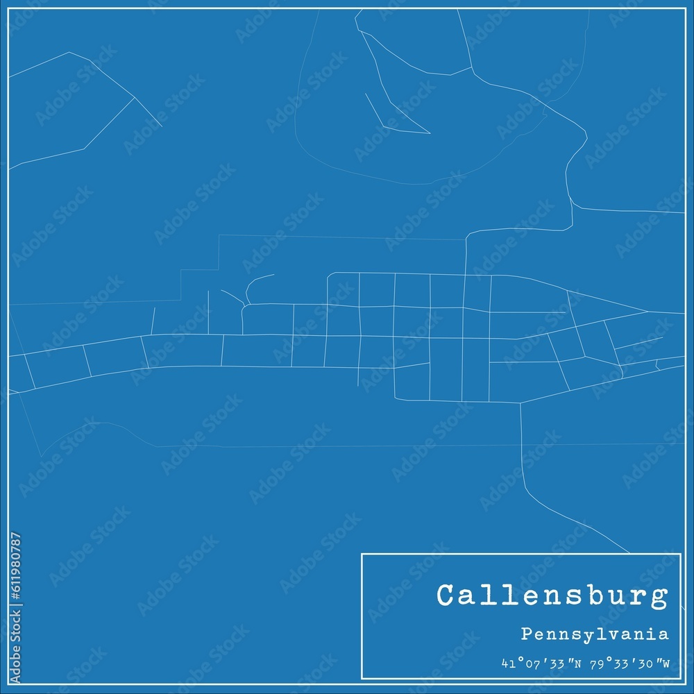 Blueprint US city map of Callensburg, Pennsylvania.