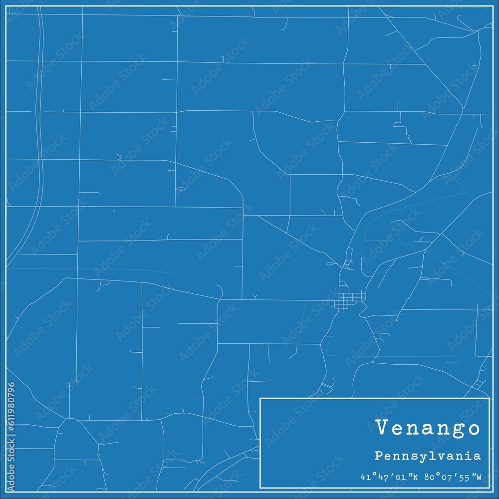 Blueprint US city map of Venango, Pennsylvania.