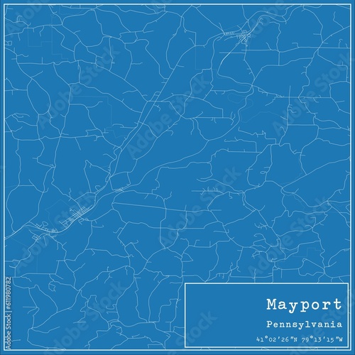Blueprint US city map of Mayport, Pennsylvania.