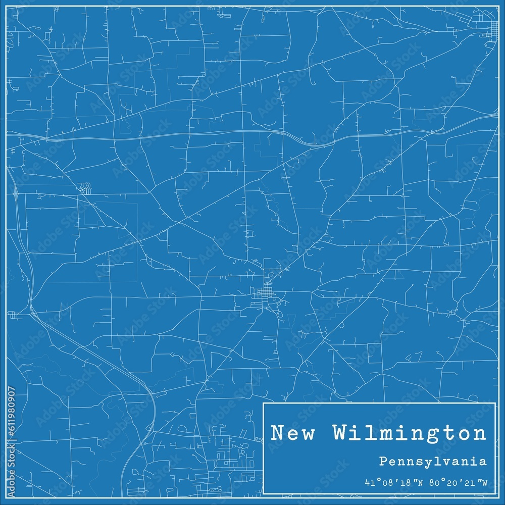 Blueprint US city map of New Wilmington, Pennsylvania.