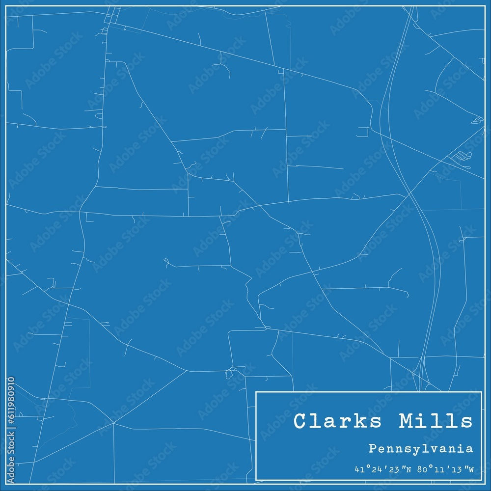 Blueprint US city map of Clarks Mills, Pennsylvania.