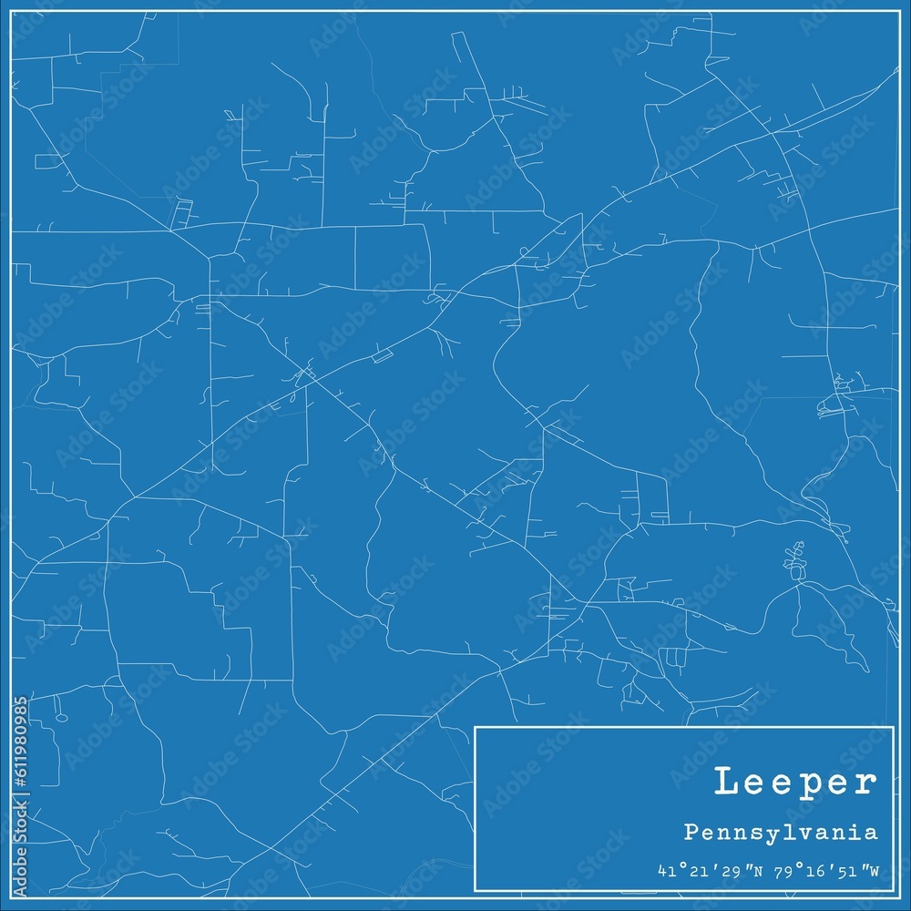 Blueprint US city map of Leeper, Pennsylvania.