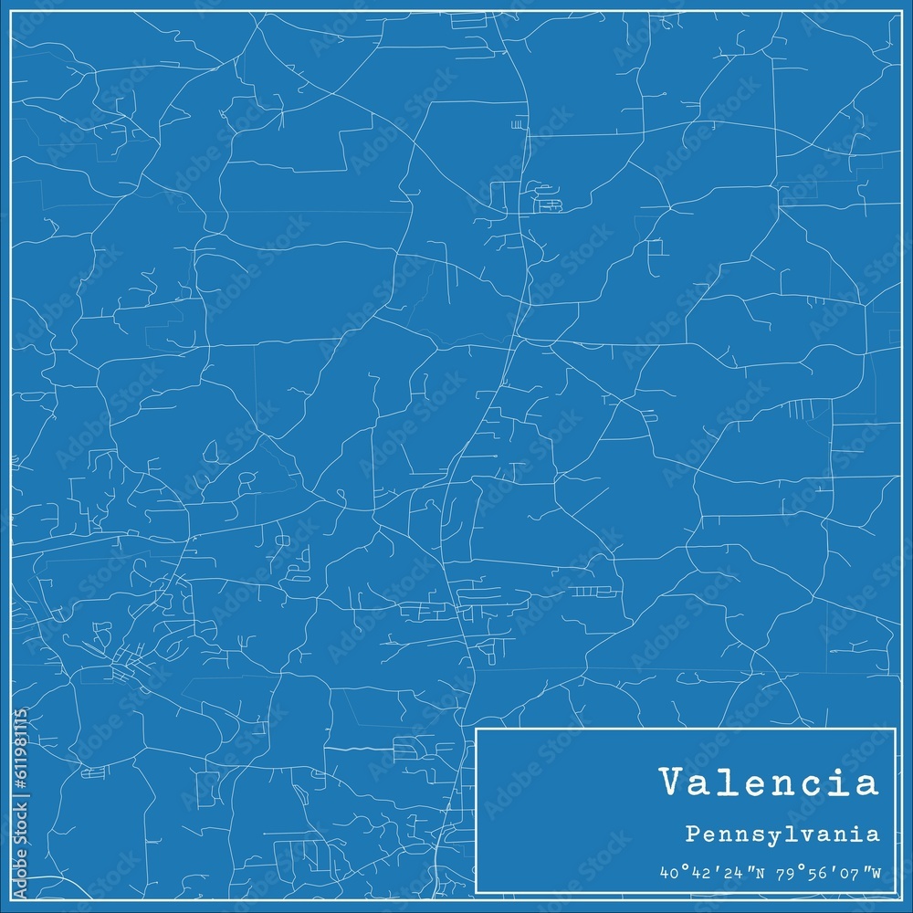 Blueprint US city map of Valencia, Pennsylvania.