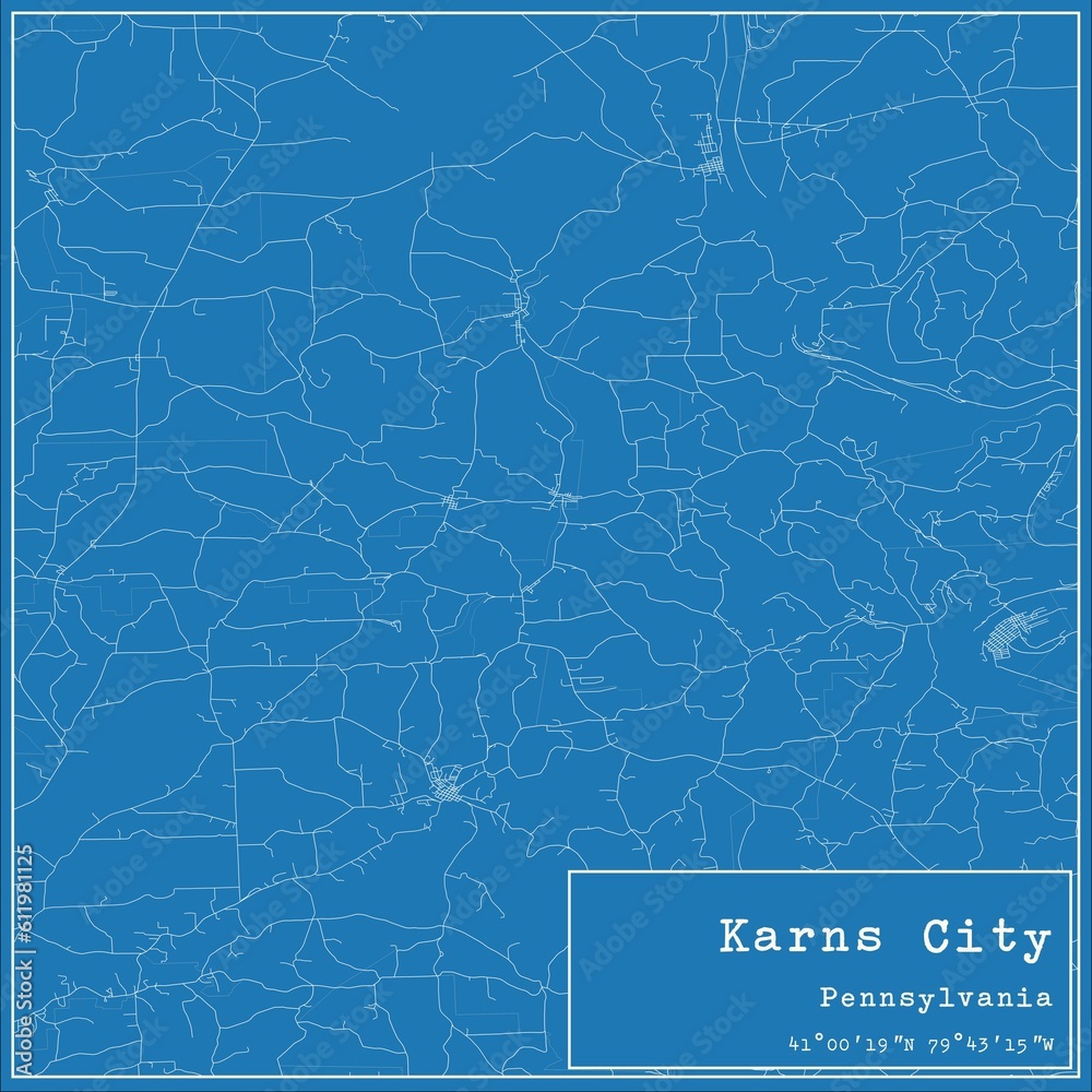 Blueprint US city map of Karns City, Pennsylvania.