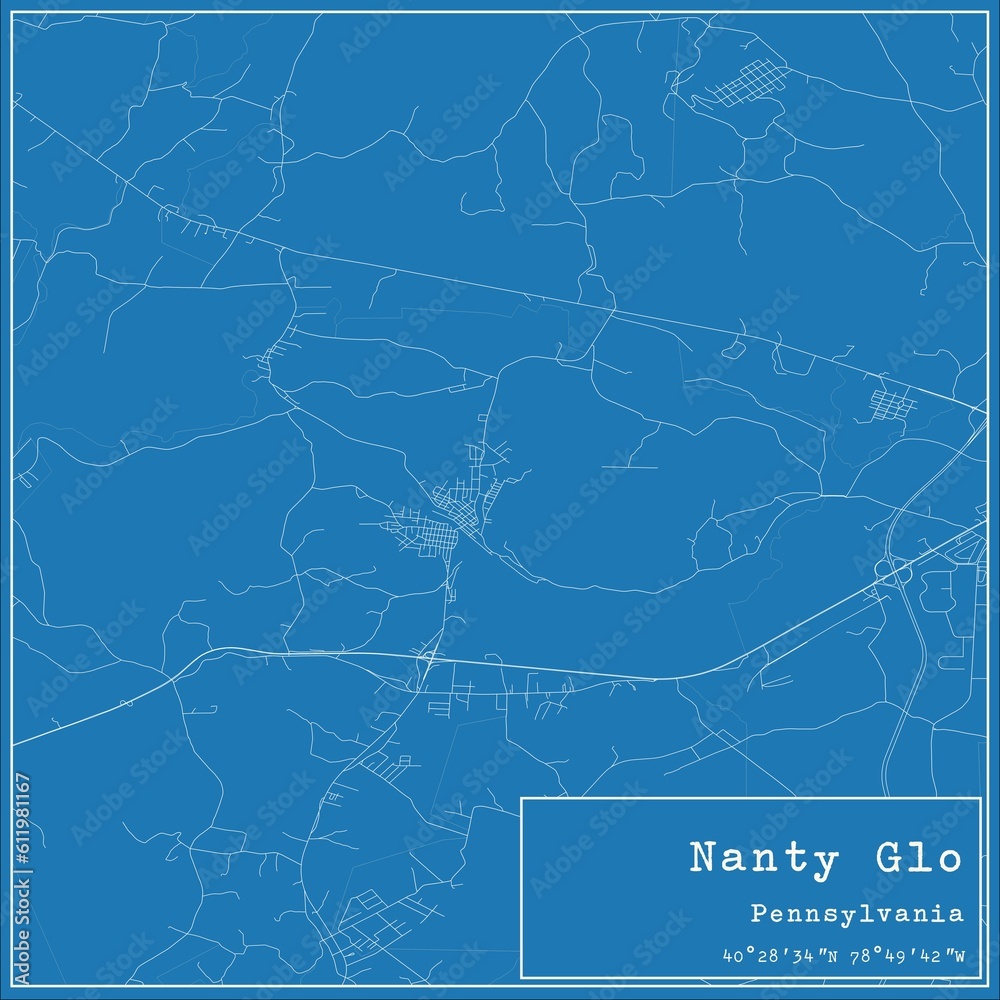 Blueprint US city map of Nanty Glo, Pennsylvania.