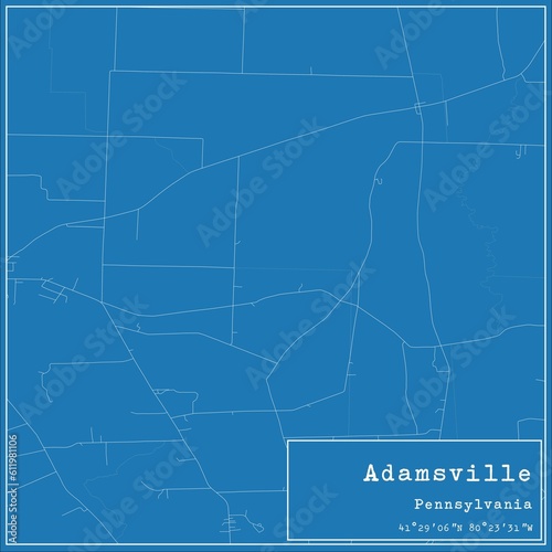 Blueprint US city map of Adamsville, Pennsylvania. photo