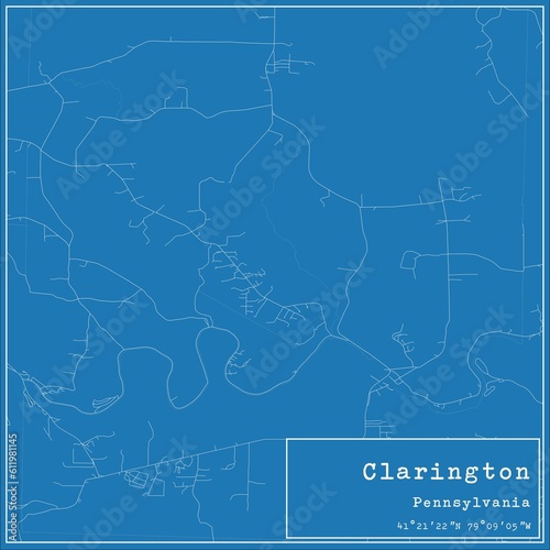 Blueprint US city map of Clarington, Pennsylvania. photo