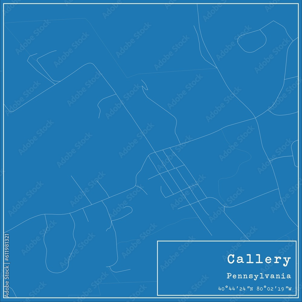 Blueprint US city map of Callery, Pennsylvania.