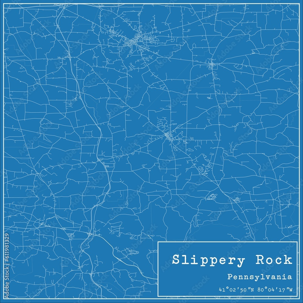 Blueprint US city map of Slippery Rock, Pennsylvania.