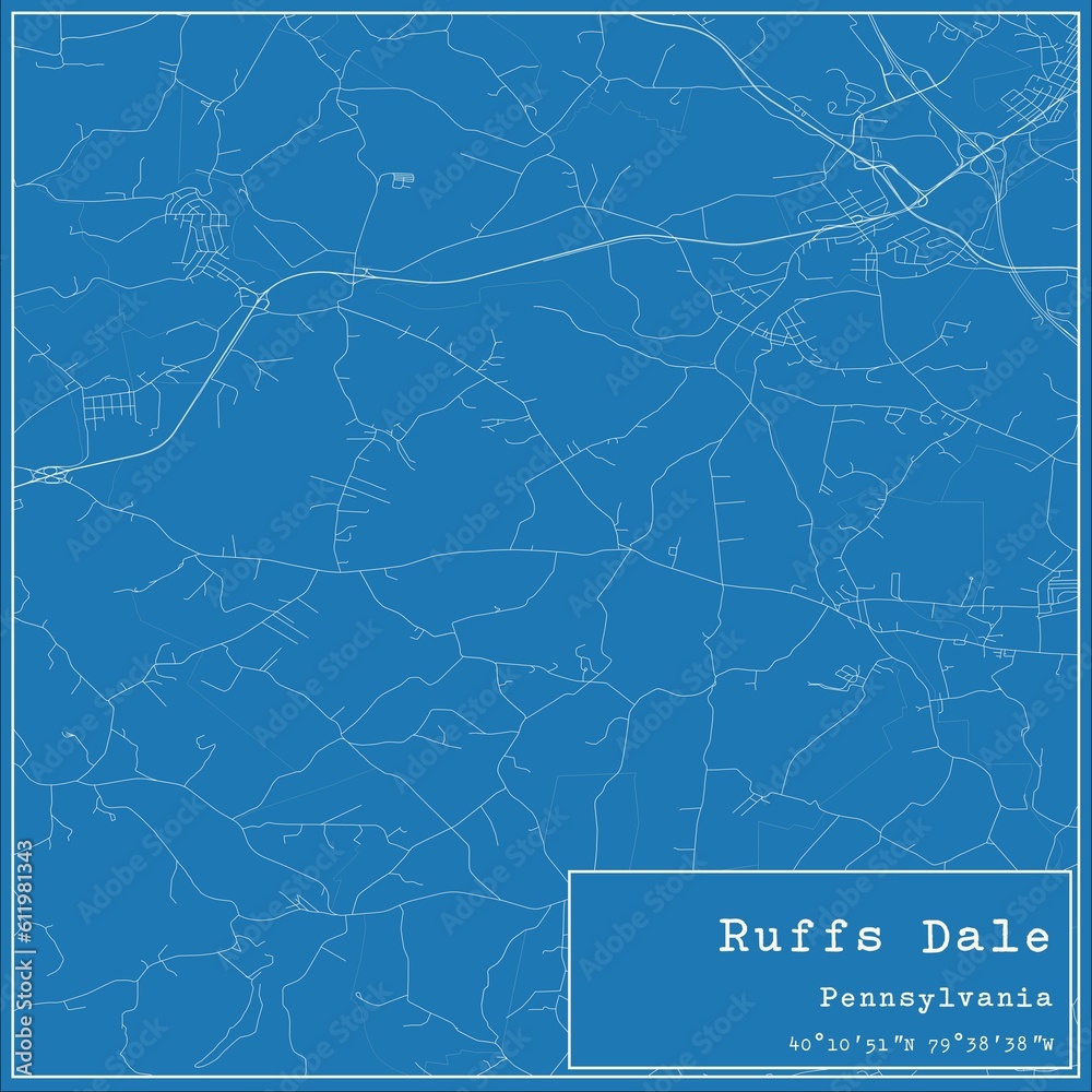 Blueprint US city map of Ruffs Dale, Pennsylvania.