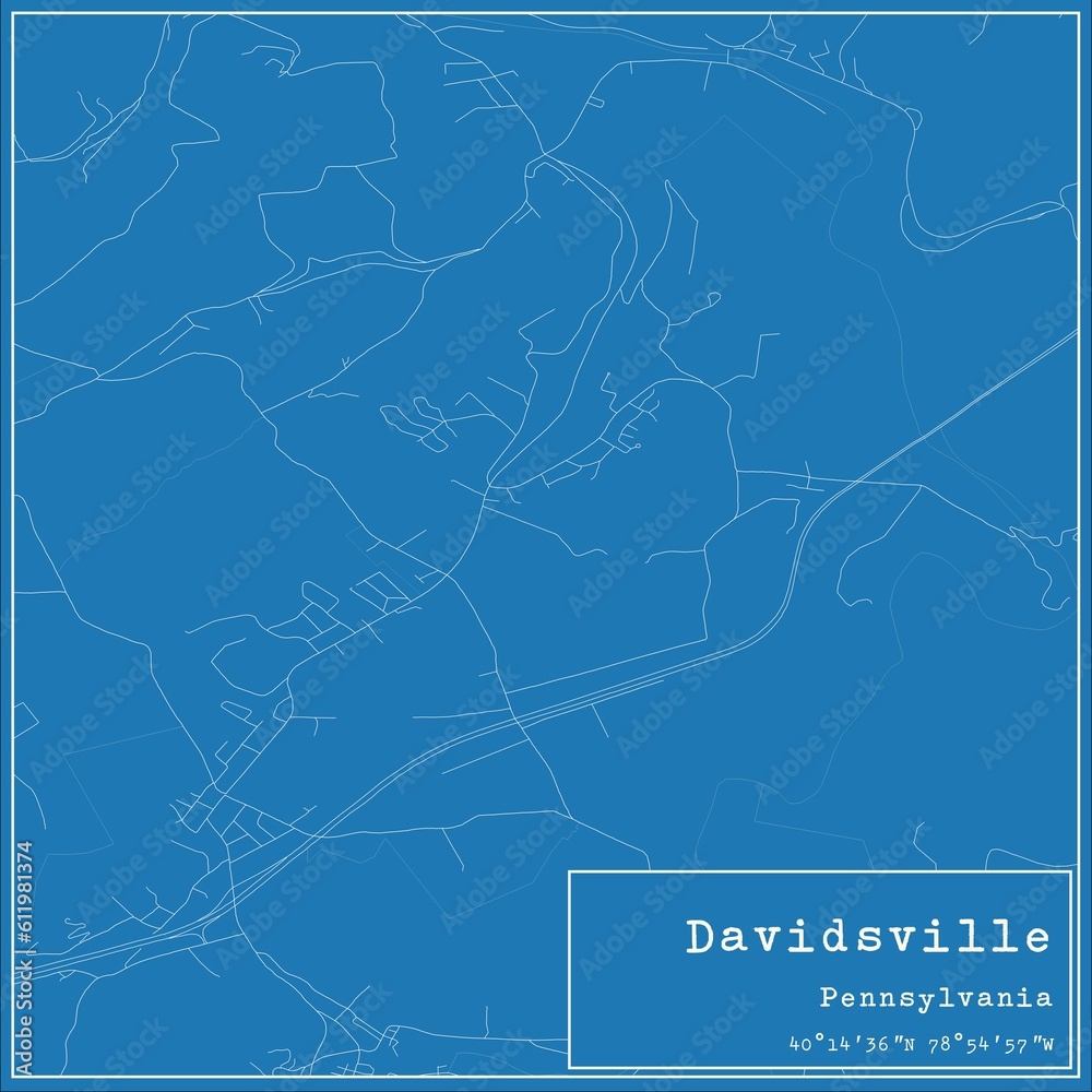 Blueprint US city map of Davidsville, Pennsylvania.