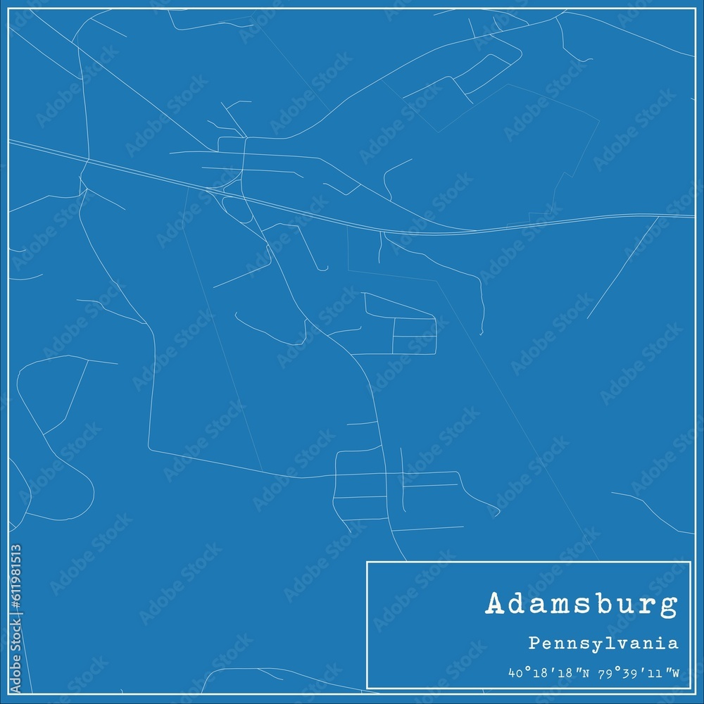 Blueprint US city map of Adamsburg, Pennsylvania.