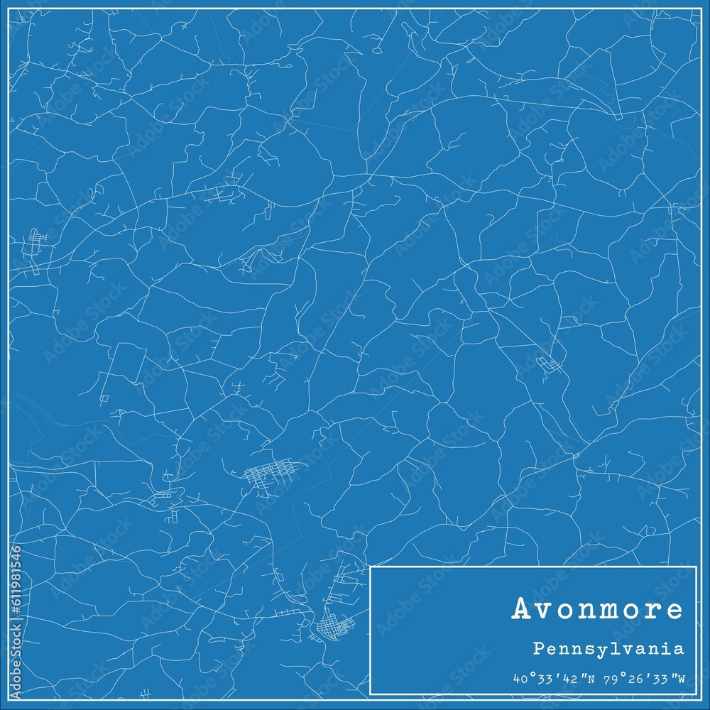 Blueprint US city map of Avonmore, Pennsylvania.
