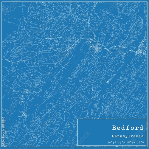 Blueprint US city map of Bedford, Pennsylvania. photo