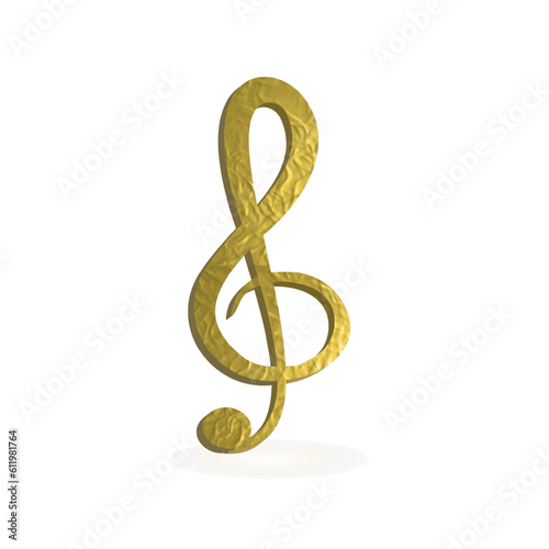 Musical clef 3D in golden color on transparent background, for music designs