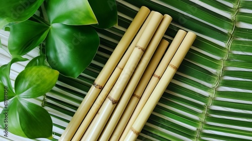 Ecological bamboo cocktail tubes for lemonades and drinks. Concept  Safe eco-friendly tableware without harm to the planet. Generative AI