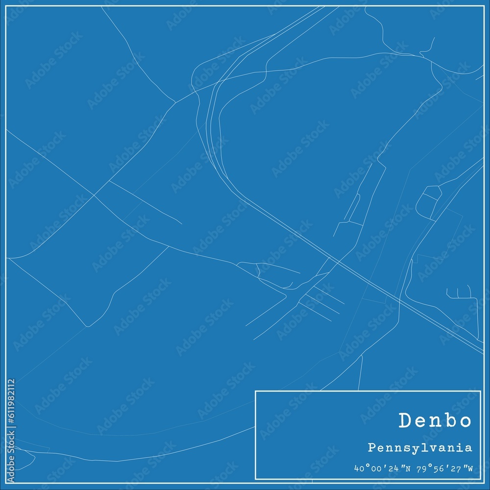 Blueprint US city map of Denbo, Pennsylvania.
