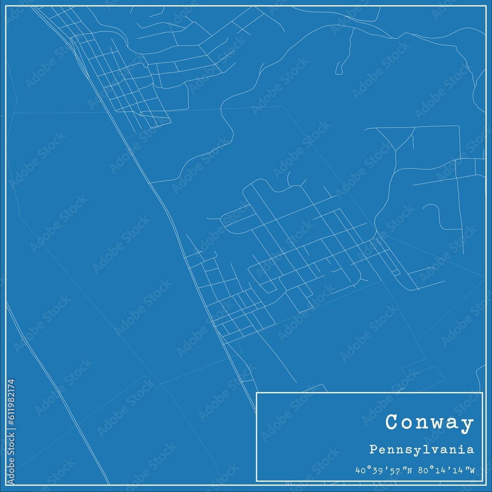 Blueprint US city map of Conway, Pennsylvania.