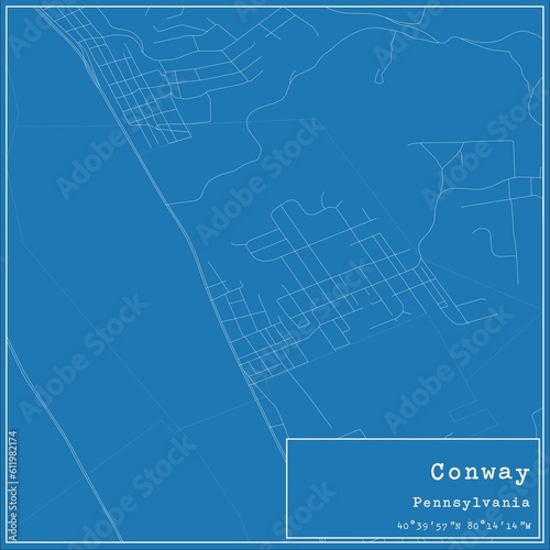 Blueprint US city map of Conway, Pennsylvania.