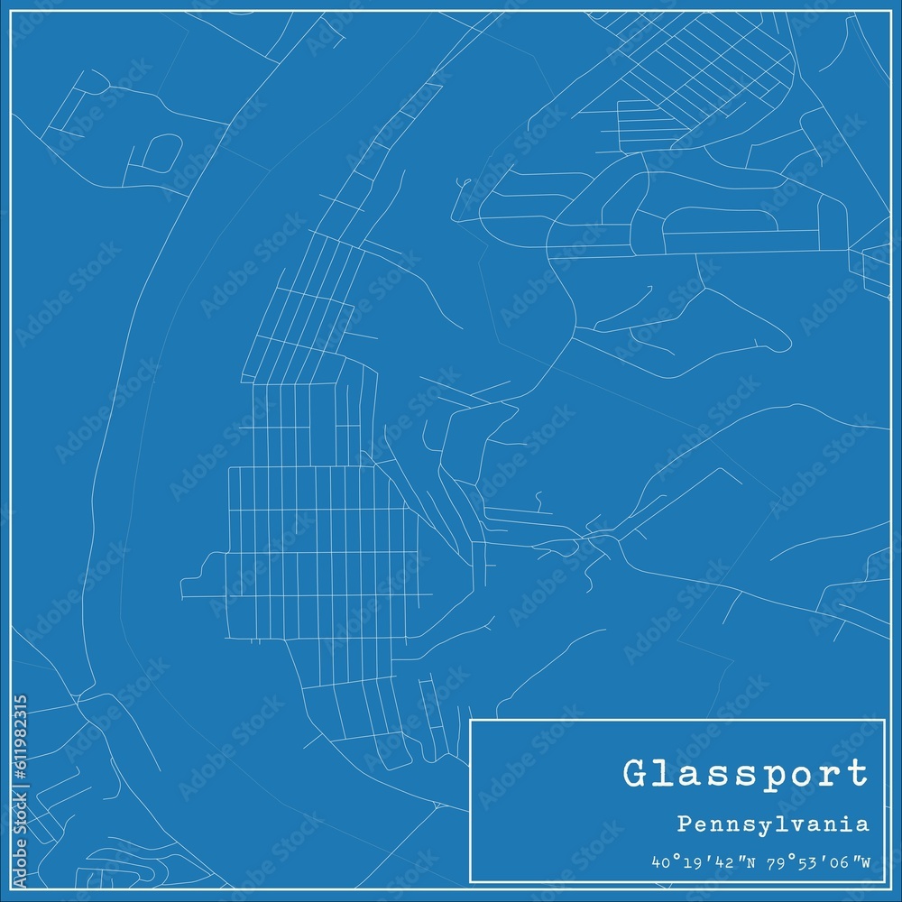 Blueprint US city map of Glassport, Pennsylvania.