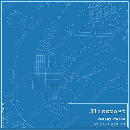 Blueprint US city map of Glassport, Pennsylvania.