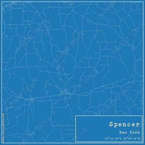 Blueprint US city map of Spencer, New York.