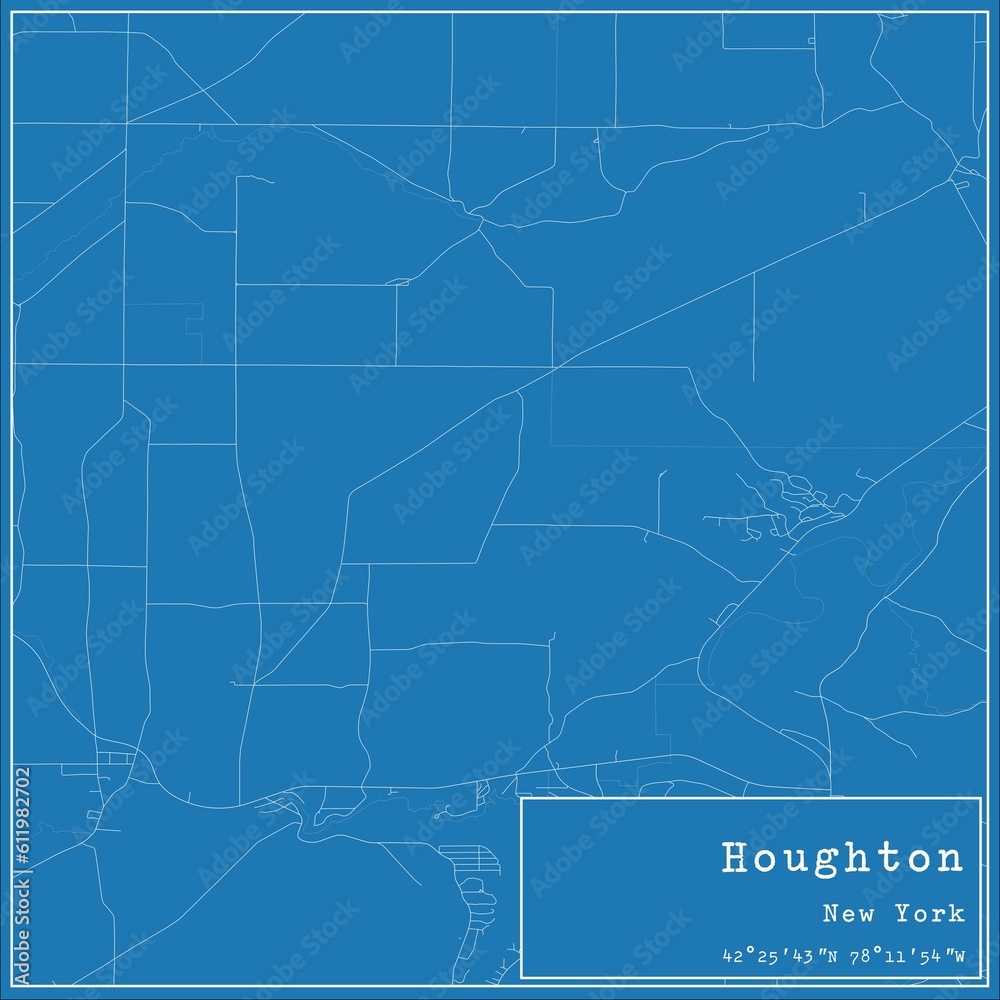 Blueprint US city map of Houghton, New York.