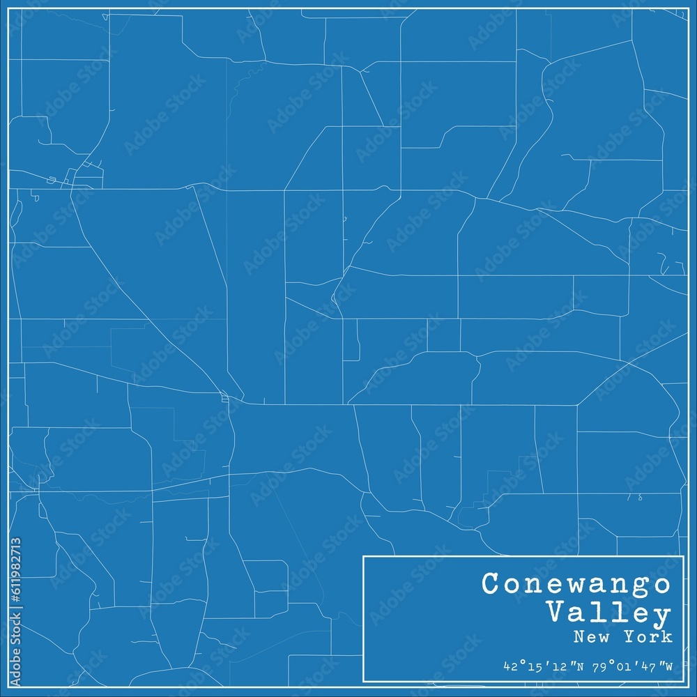 Blueprint US city map of Conewango Valley, New York.